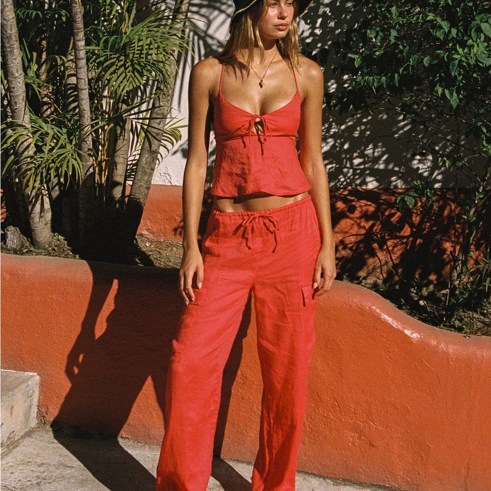 l*space Red Wide Leg Linen Pants